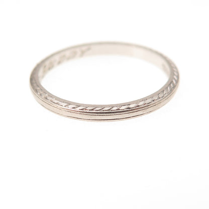 Platinum Antique Art Deco Stackable Engraved Wedding Band Ring Size 5.25