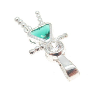 925 Sterling Silver White & Green C Z August Birthstone Girl Pendant