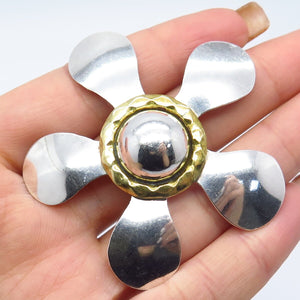 925 Sterling Silver 2-Tone Vintage Mexico Floral Pin Brooch