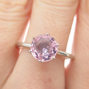 DAZZLERS 925 Sterling Silver Round-Cut Nano Pink Topaz Ring Size 9