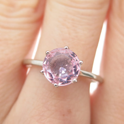 DAZZLERS 925 Sterling Silver Round-Cut Nano Pink Topaz Ring Size 9