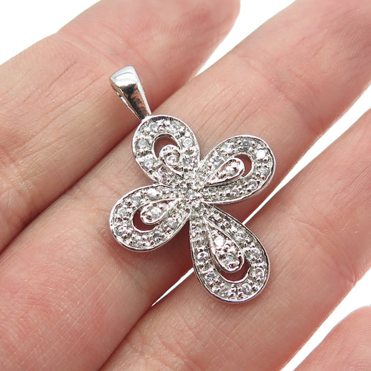 925 Sterling Silver Round-Cut C Z Cross Pendant