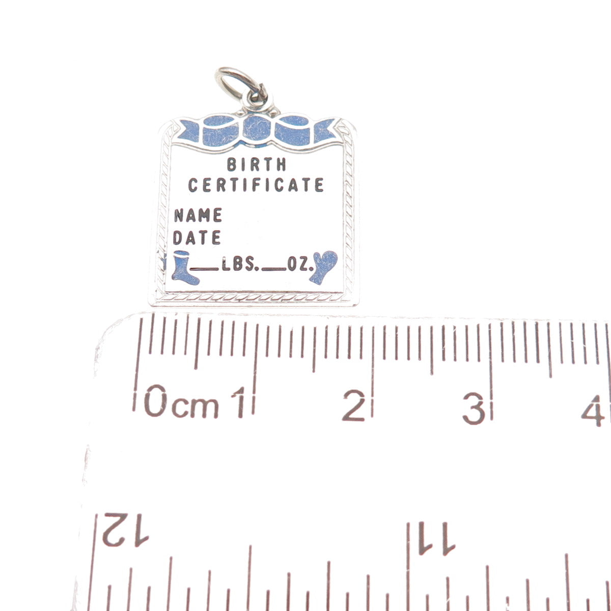 925 Sterling Silver Vintage Enamel Birth Certificate Charm Pendant
