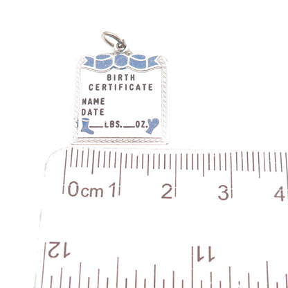 925 Sterling Silver Vintage Enamel Birth Certificate Charm Pendant