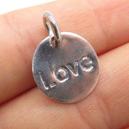 925 Sterling Silver Vintage Heart Love Round Tag Oxidized Mini Charm Pendant