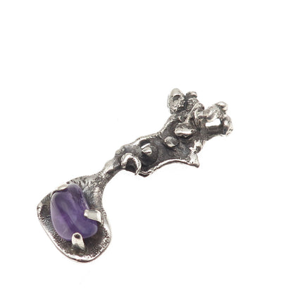 925 Sterling Silver Vintage Real Amethyst Modernist Nugget Slide Pendant