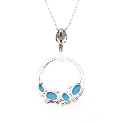 925 Sterling Silver Real Turquoise White Topaz Crescent Cable Chain Necklace 20"