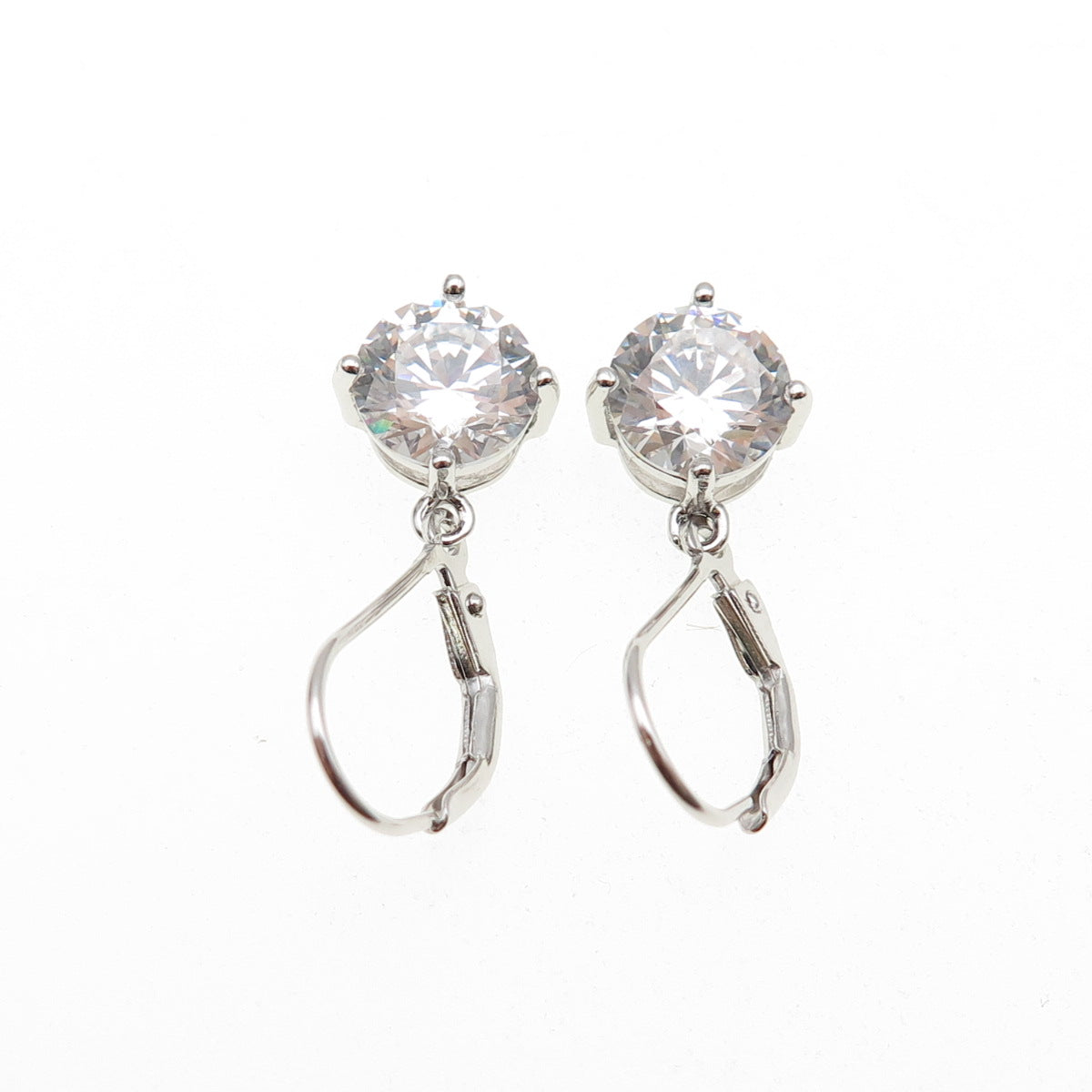 925 Sterling Silver Round-Cut C Z Dangle Earrings