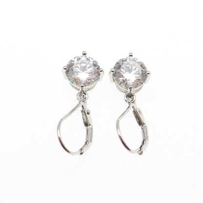 925 Sterling Silver Round-Cut C Z Dangle Earrings