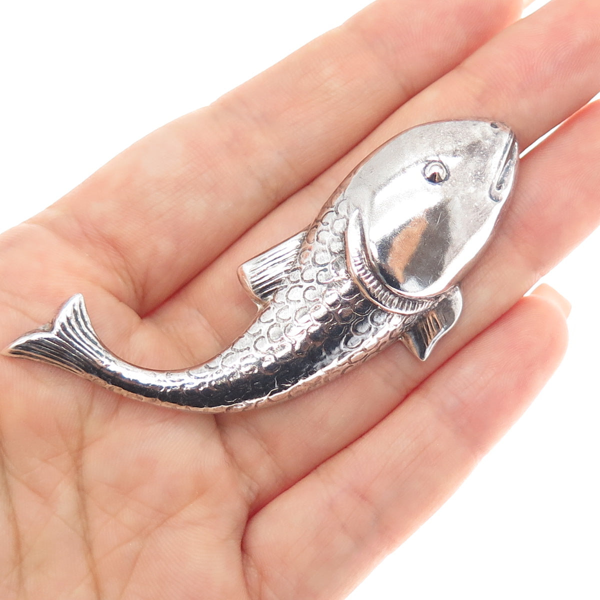 925 Sterling Silver Vintage Fish Oxidized Pin Brooch