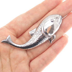 925 Sterling Silver Vintage Fish Oxidized Pin Brooch
