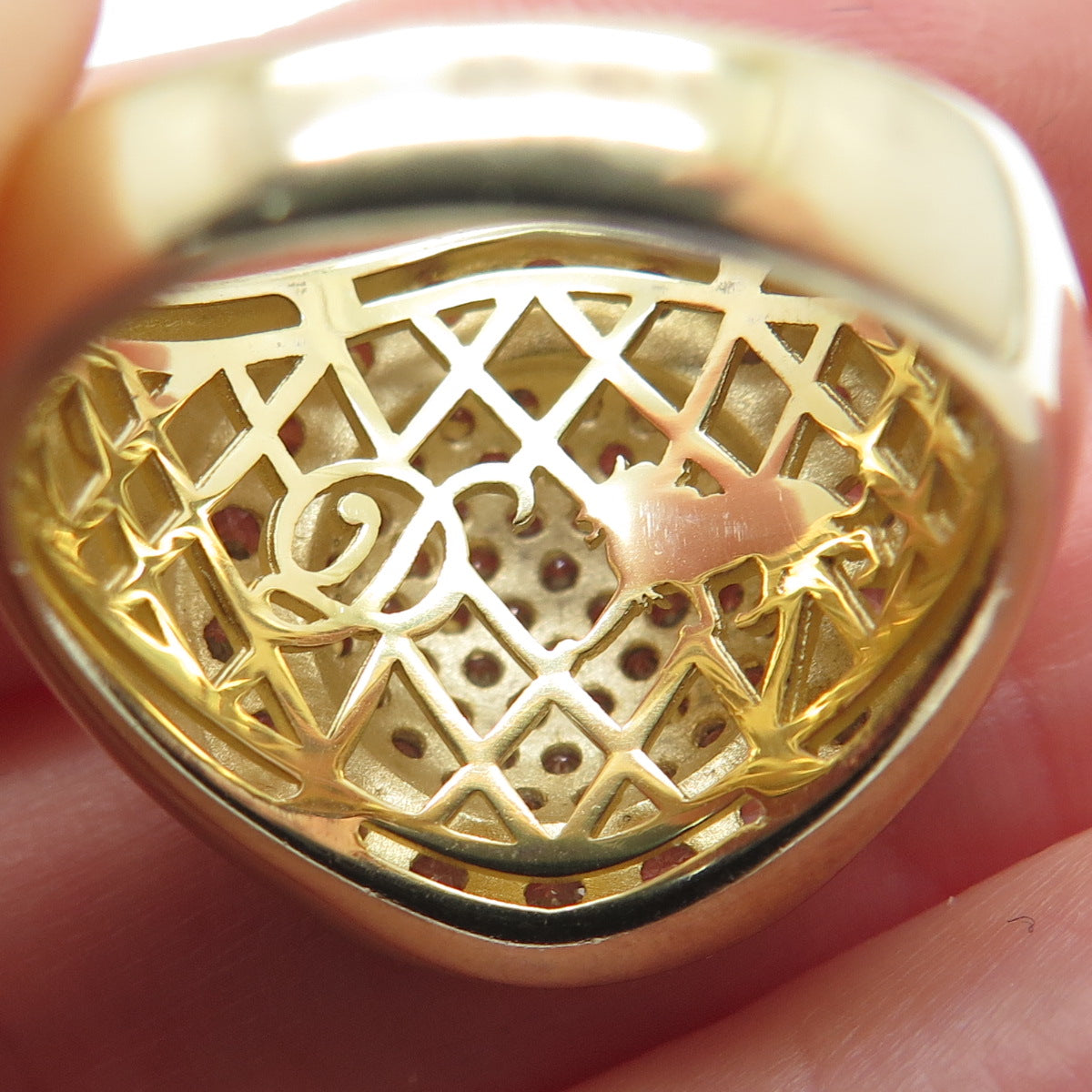 DADWANI 925 Sterling Gold Plated Round-Cut Shaped C Z Sparkle Ring Size 7.25
