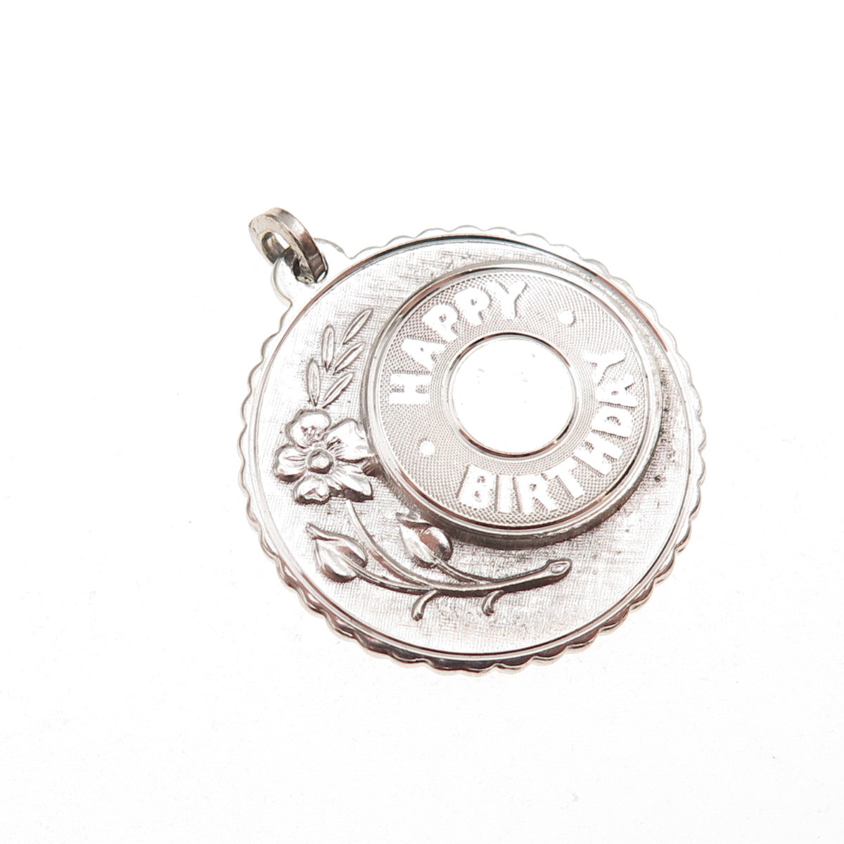 925 Sterling Silver Vintage Happy Birthday Flower Charm Pendant