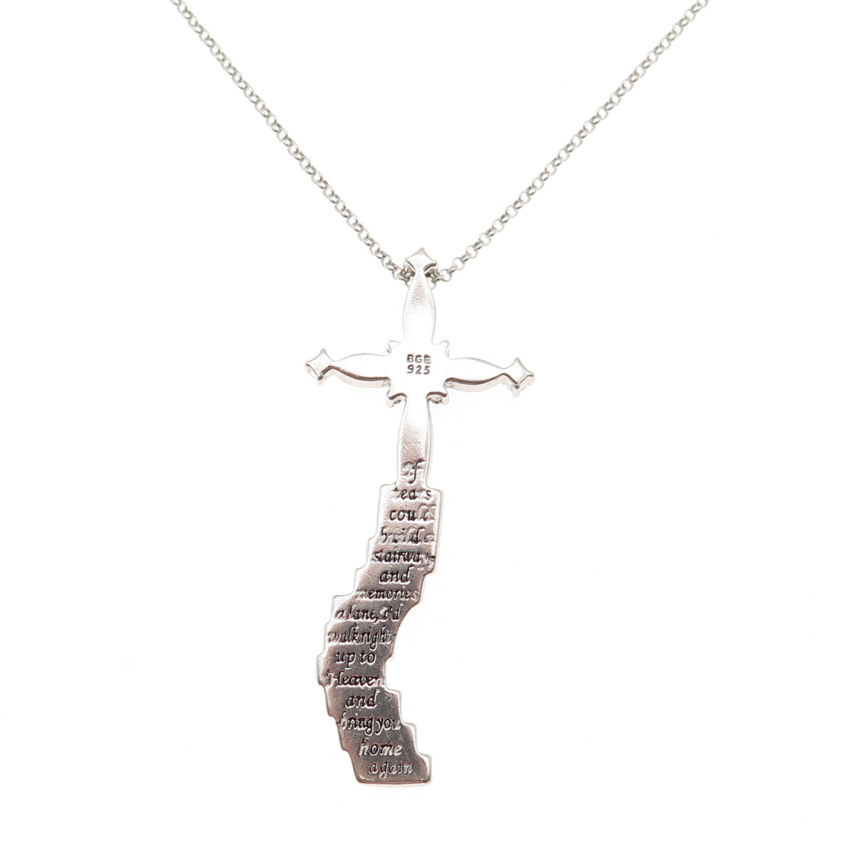Bradford Sterling Silver C Z If Tears Could Build A Stairway Cross Necklace 18"