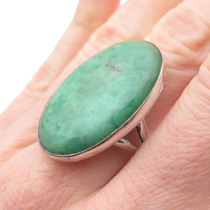 925 Sterling Silver Vintage Real Cabochon Jade Oval Ring Size 9.75