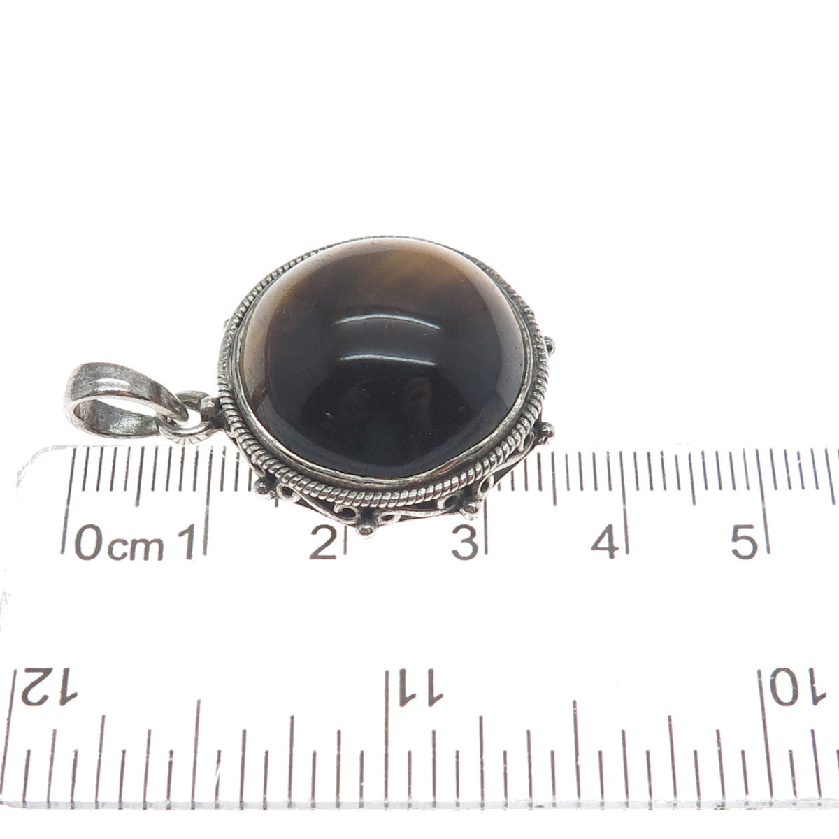 DOUG PAULUS 925 Sterling Silver Vintage Real Tiger Eye Oxidized Charm Pendant