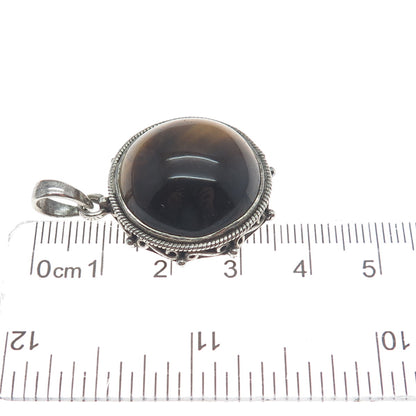 DOUG PAULUS 925 Sterling Silver Vintage Real Tiger Eye Oxidized Charm Pendant