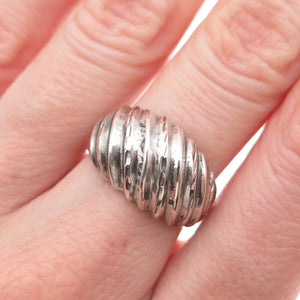 925 Sterling Silver Vintage Modernist Ribbed Dome Ring Size 6.75
