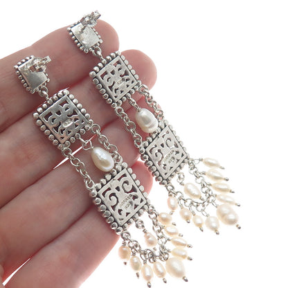 925 Sterling Silver Vintage Real Pearl Ethnic / Boho Dangling Earrings