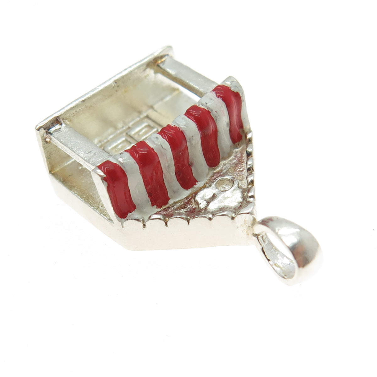 925 Sterling Silver Vintage Red & White Enamel OG House Porch Charm Pendant