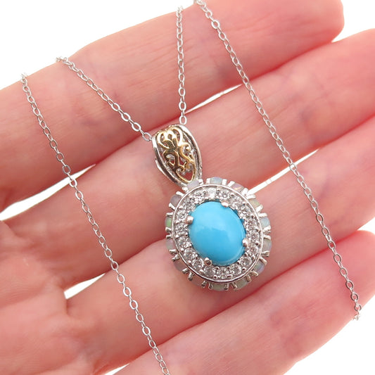 Chuck Clemency 925 Sterling 2-Tone Real Turquoise Opal Topaz Chain Necklace 20"