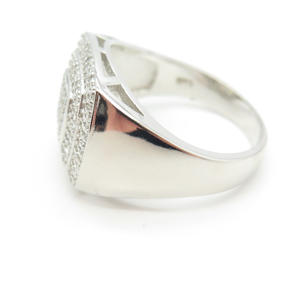 925 Sterling Silver Pave C Z Domed Ring Size 12.25