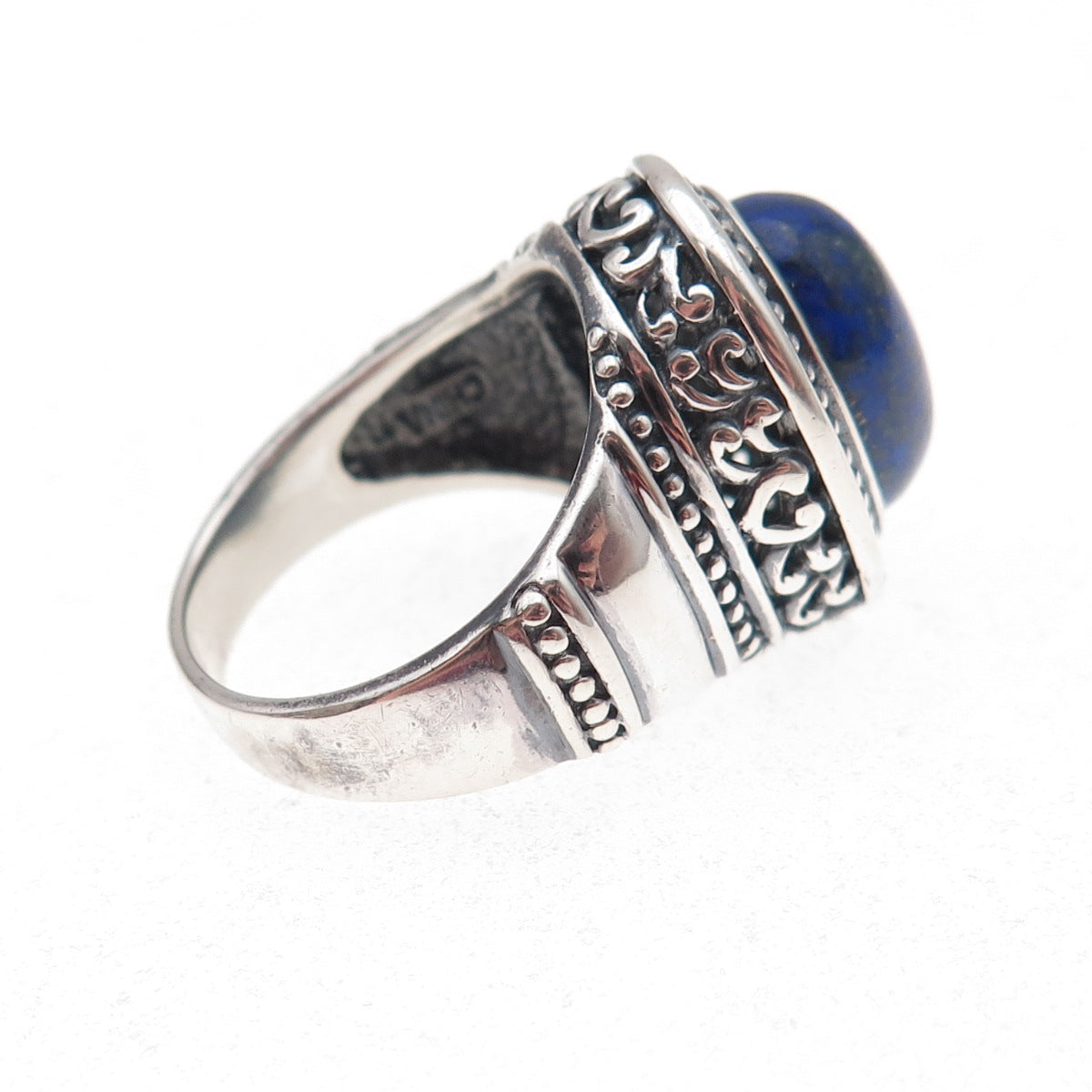 925 Sterling Silver Vintage Real Lapis Modernist Oxidized Ring Size 8