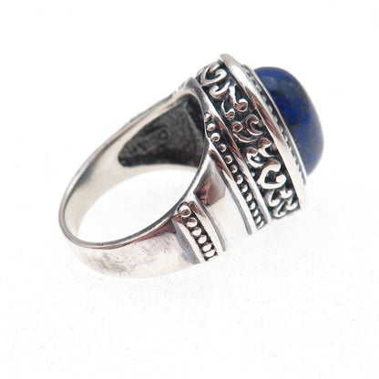 925 Sterling Silver Vintage Real Lapis Modernist Oxidized Ring Size 8
