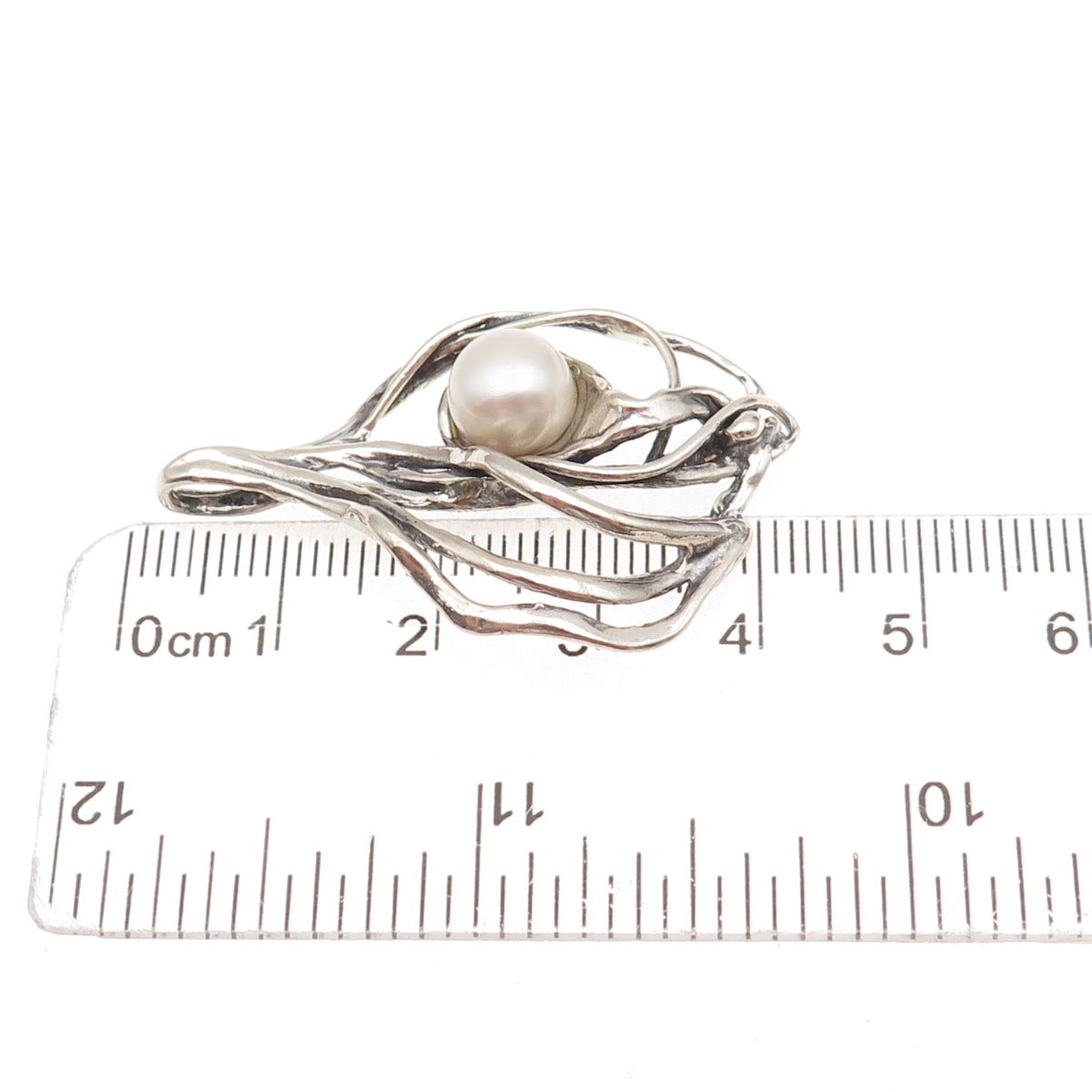 Zuman 925 Sterling Silver Vintage Israel Real Pearl Modernist Charm Pendant