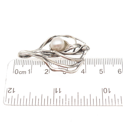Zuman 925 Sterling Silver Vintage Israel Real Pearl Modernist Charm Pendant