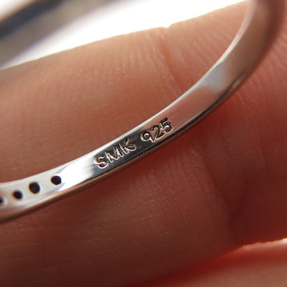 925 Sterling Silver Real Round-Cut Diamond & Sapphire Wavy Ring Size 7.25