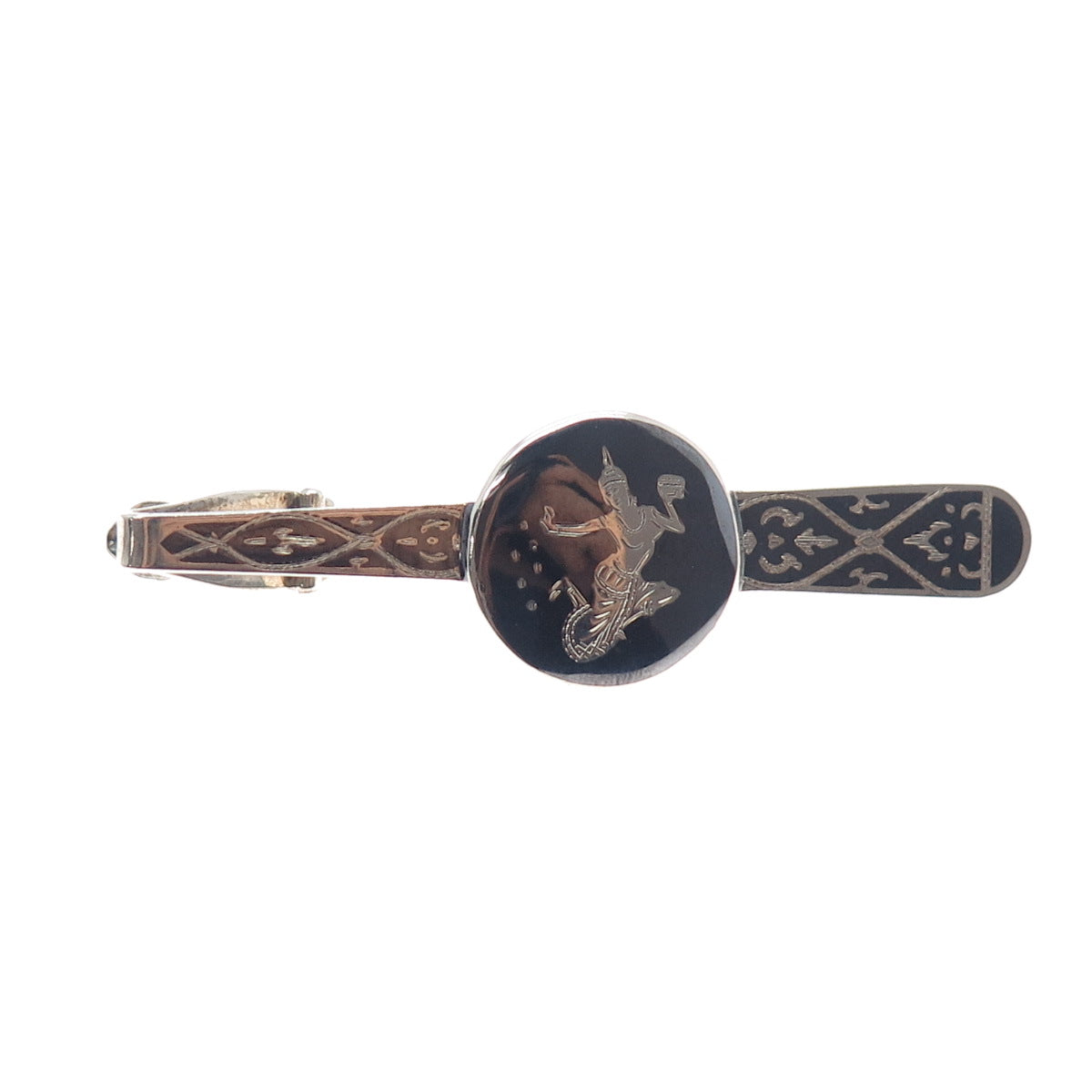925 Sterling Silver Antique Siam Niello Hindu Goddess Tie Clip