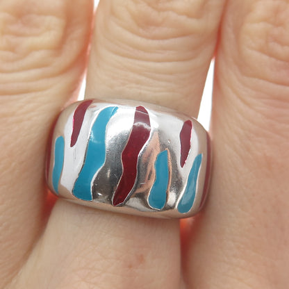 925 Sterling Silver Vintage Enamel Animal Pattern Ring Size 6.75