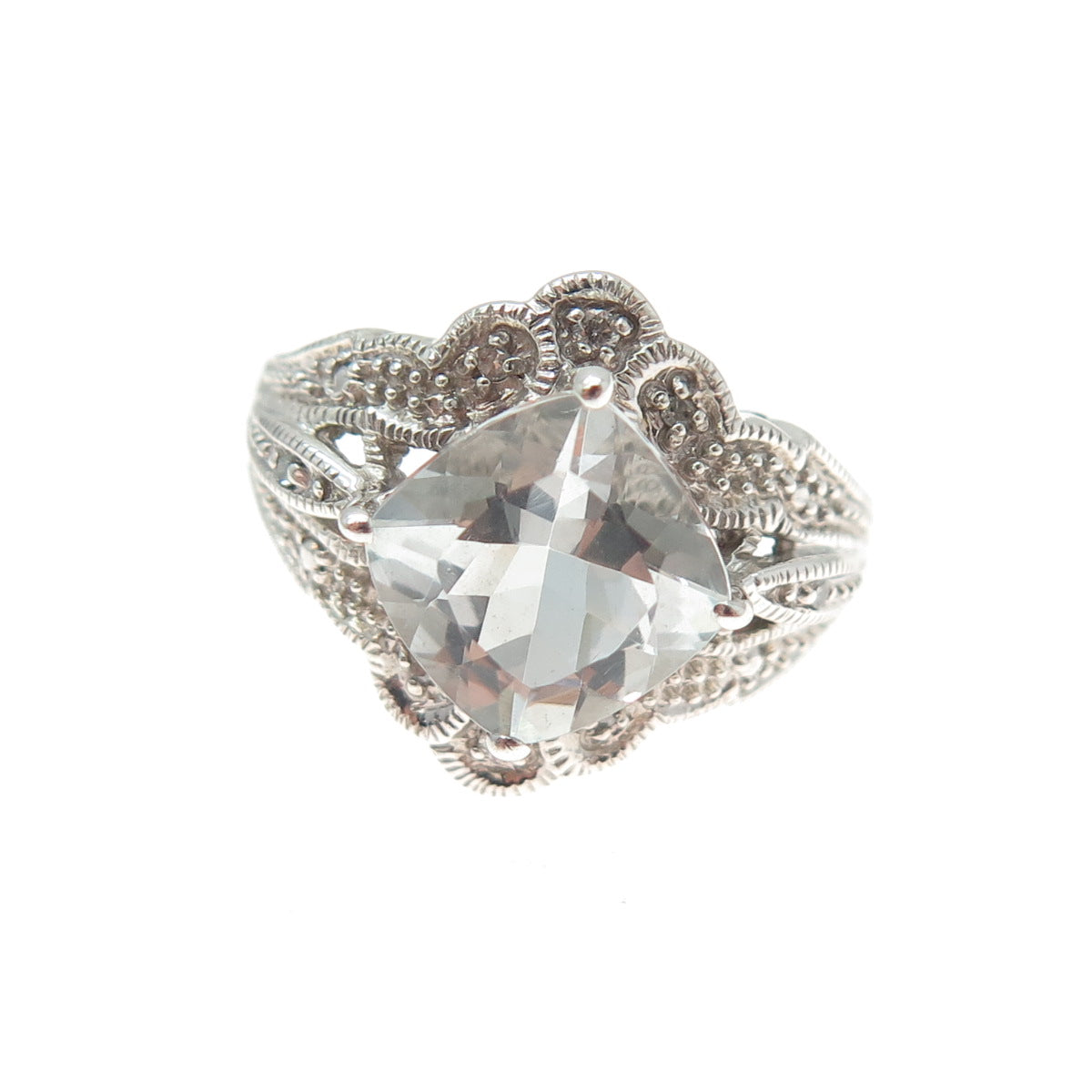 SLV SADYE L VASSIL 925 Sterling Silver Real Diamond & Aquamarine Ring Size 5