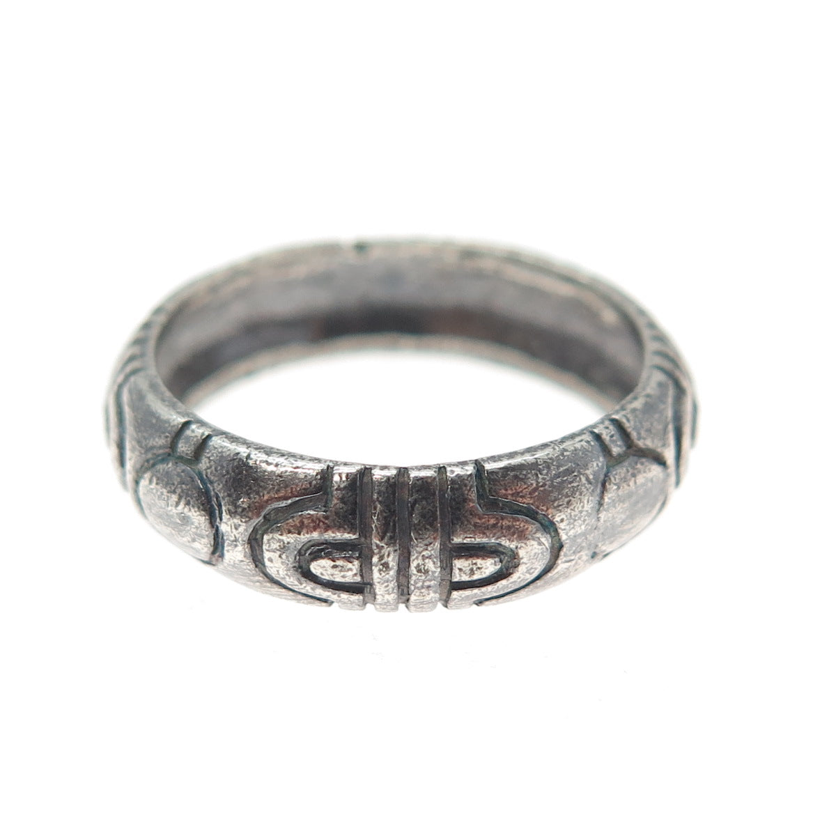 925 Sterling Silver Vintage Runic Symbol Oxidized Band Ring Size 6