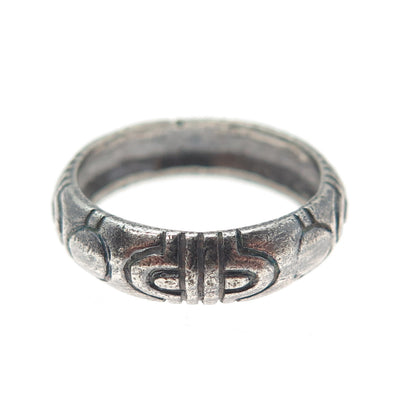 925 Sterling Silver Vintage Runic Symbol Oxidized Band Ring Size 6