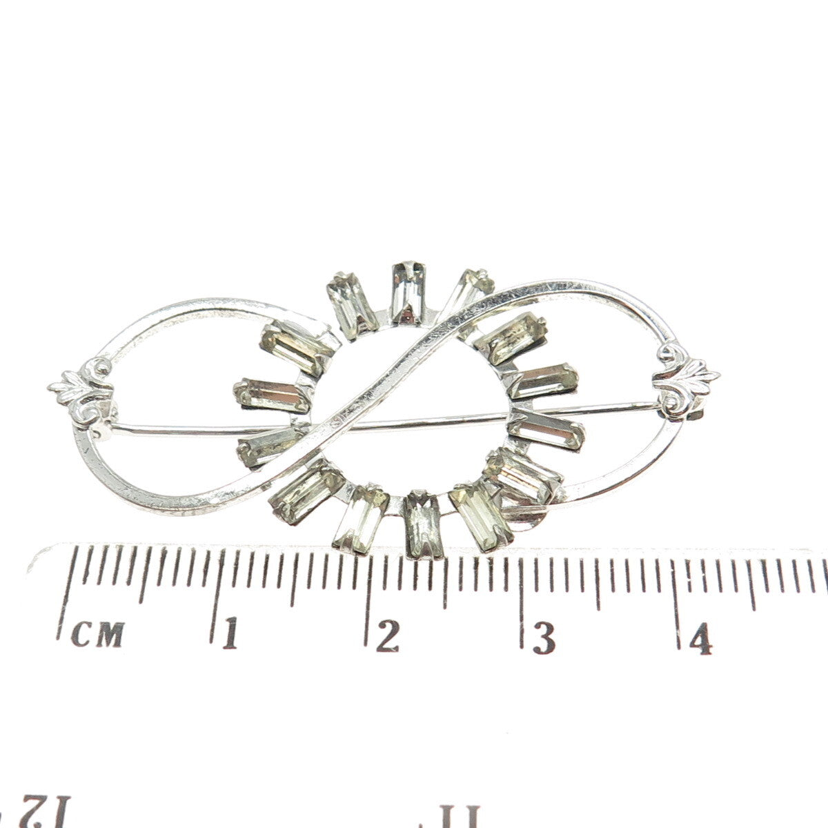 AMCO Sterling Silver Antique Art Deco Baguette-Cut Rhinestone Infinity Brooch