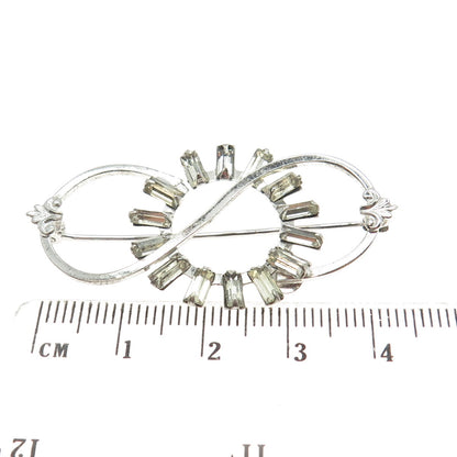 AMCO Sterling Silver Antique Art Deco Baguette-Cut Rhinestone Infinity Brooch