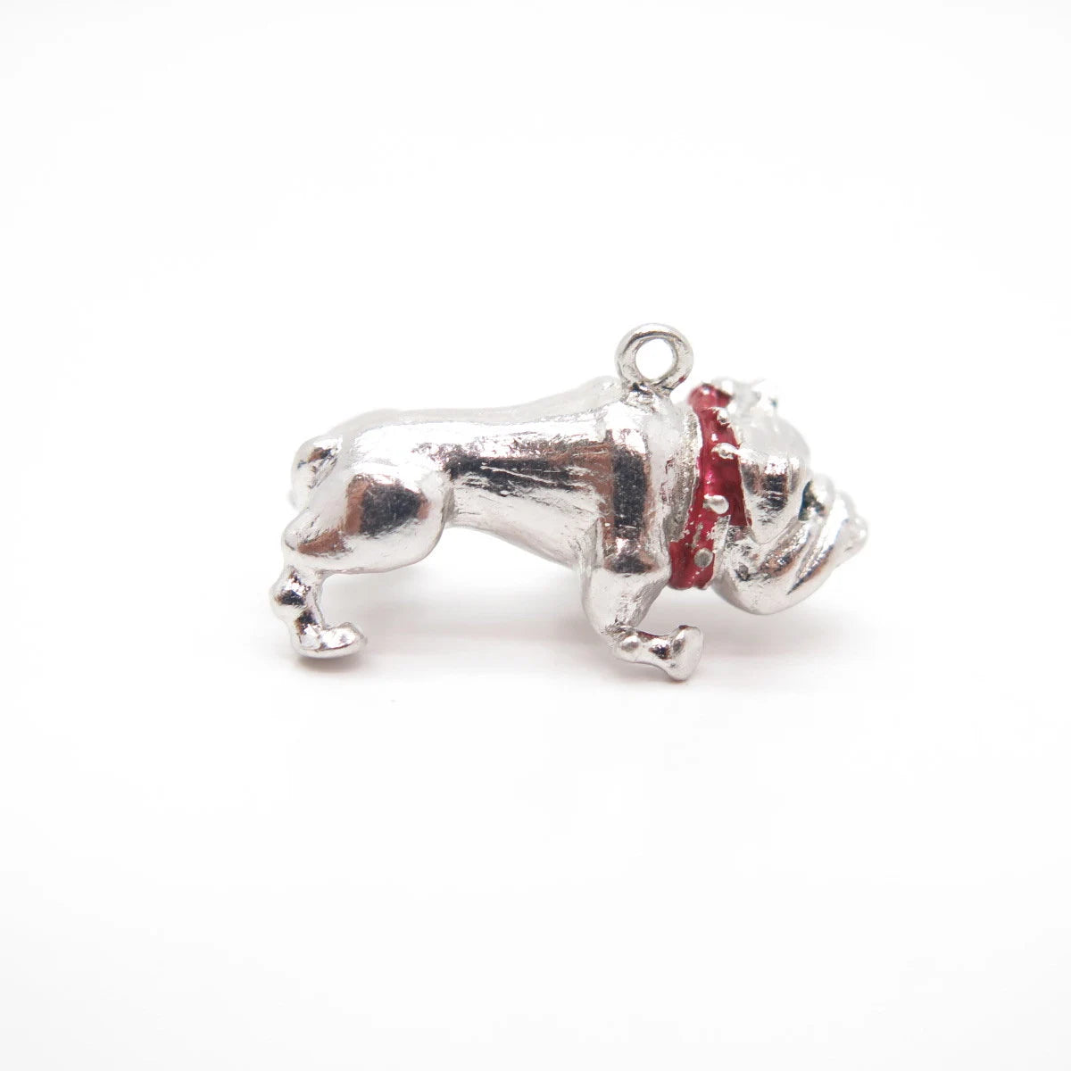 925 Sterling Silver Vintage Enamel Bulldog Charm Pendant