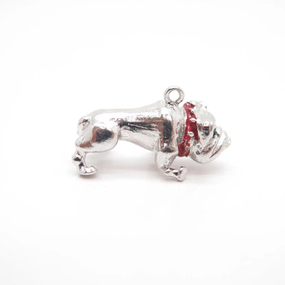 925 Sterling Silver Vintage Enamel Bulldog Charm Pendant