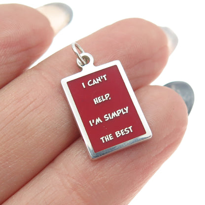 925 Sterling Silver Enamel "I Can't Help I'm Simply The Best" Minimalist Pendant