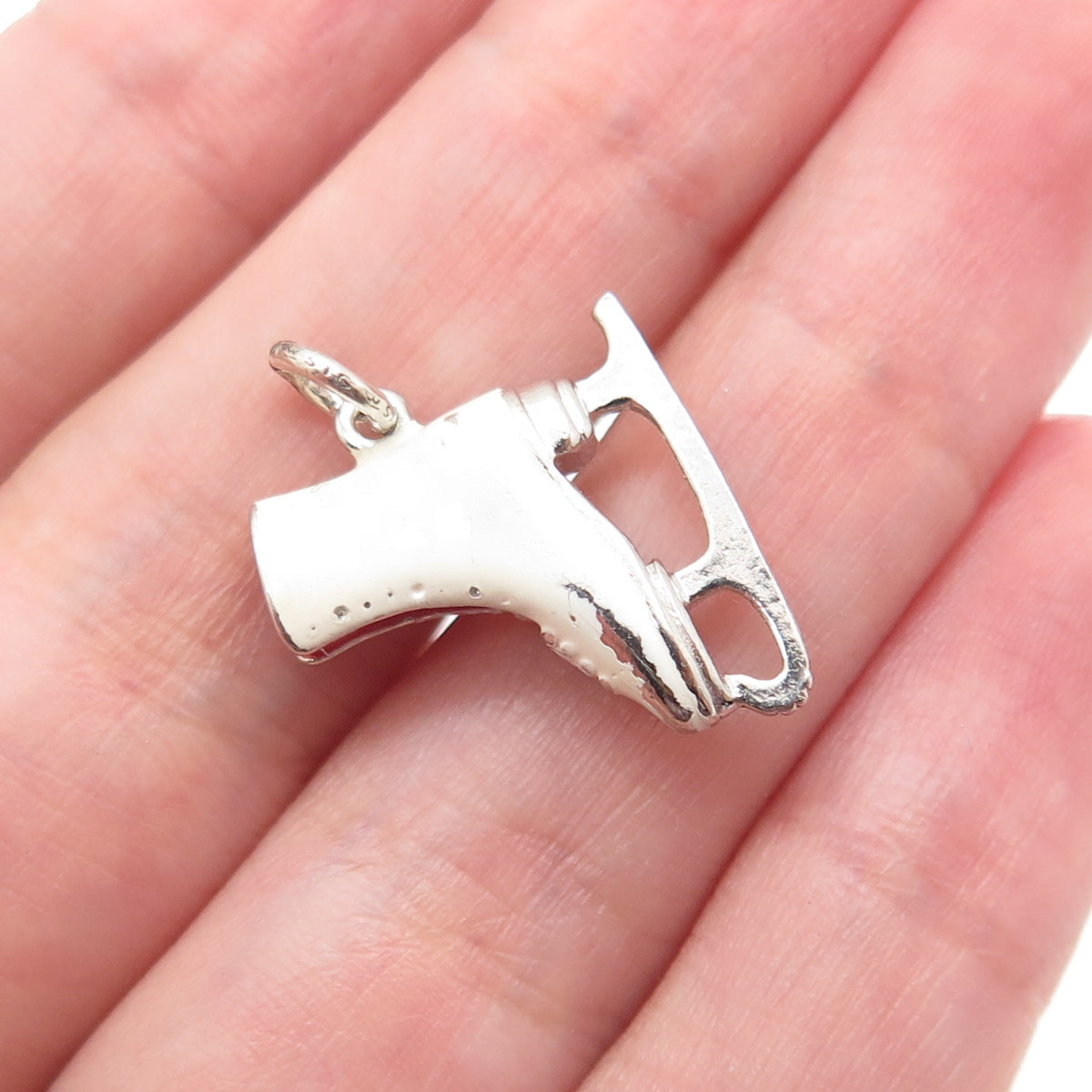 WELLS Sterling Silver Vintage Enamel Ice Skating Shoe Minimalist Charm Pendant