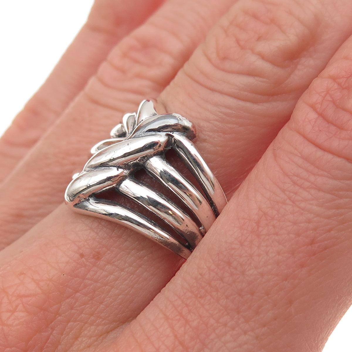 925 Sterling Silver Vintage Modernist Knot Oxidized Ring Size 8.5
