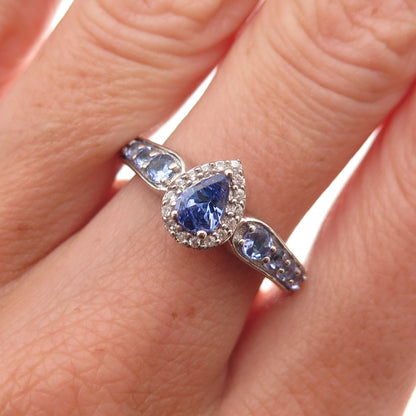 Chuck Clemency 925 Sterling Silver Real Tanzanite & White Topaz Ring Size 8.25