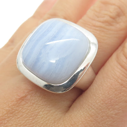 925 Sterling Silver Vintage Real Blue Lace Agate Ring Size 10.25