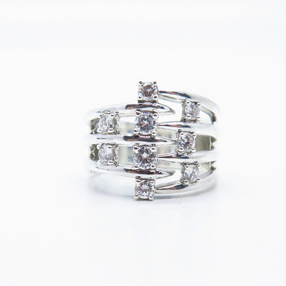 925 Sterling Silver Round-Cut C Z Wide Ring Size 10.25