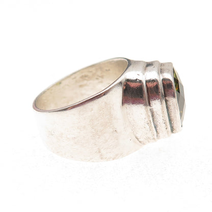 925 Sterling Silver Vintage Real Lemon Quartz Modernist Oxidized Ring Size 7