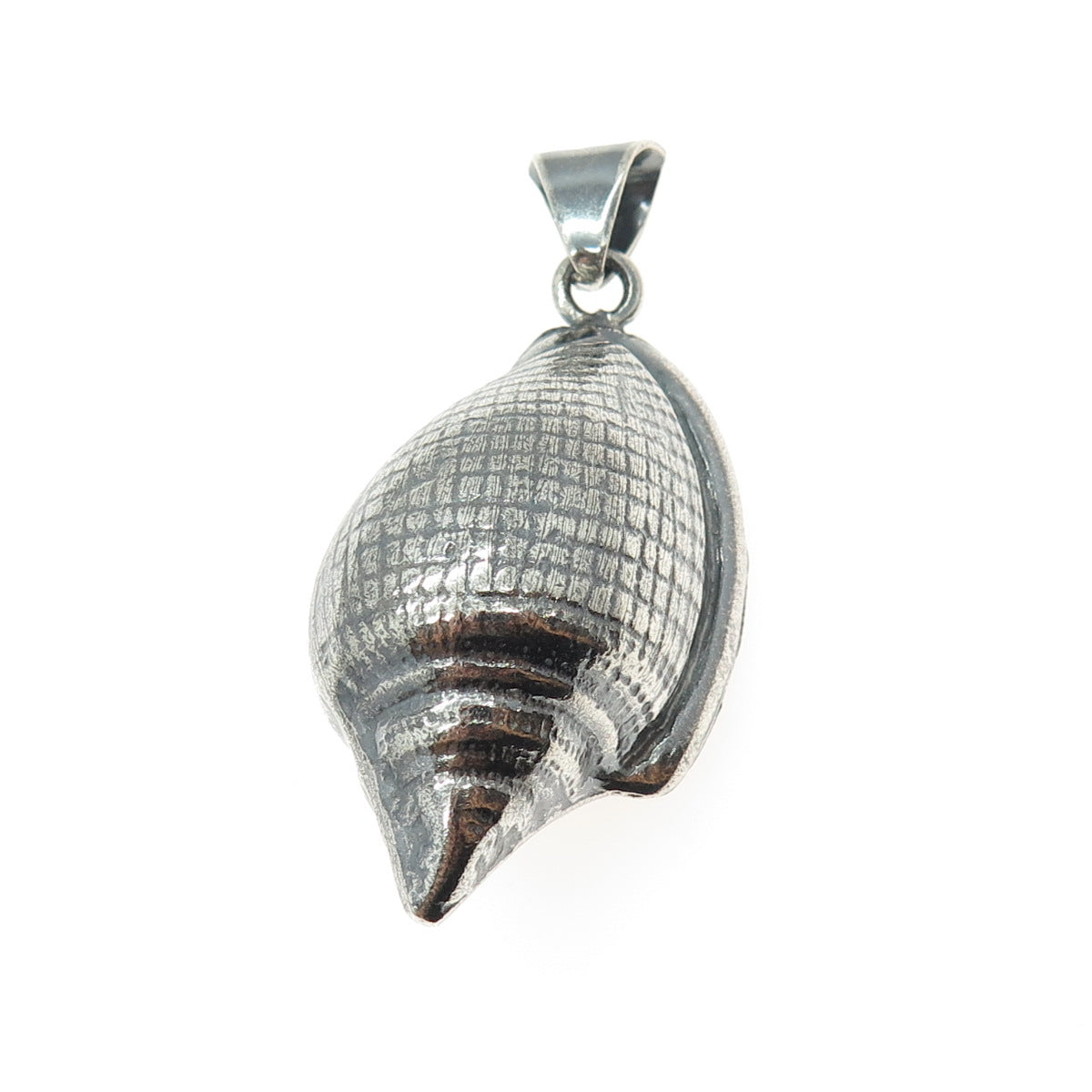 925 Sterling Silver Vintage Mexico Seashell Oxidized 3D Pendant