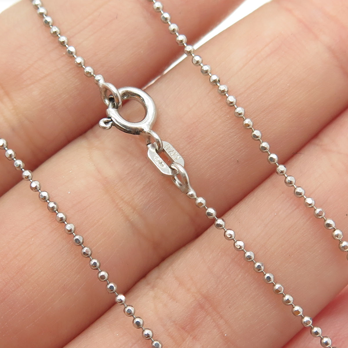 925 Sterling Silver Italy Ball Beaded Chain Necklace 18"