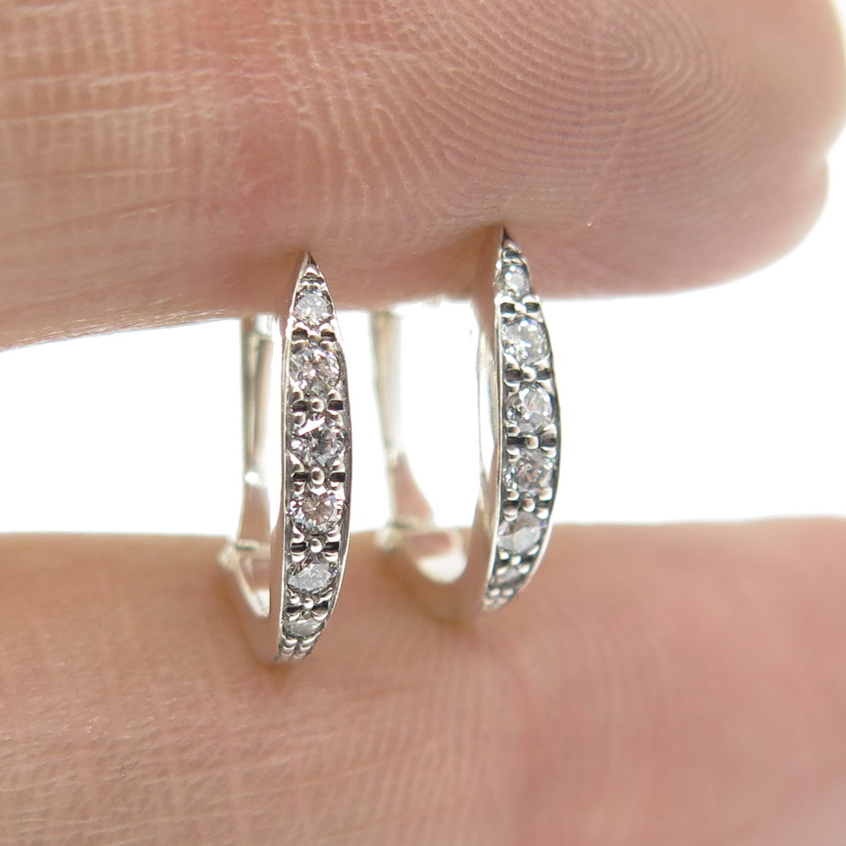 925 Sterling Silver Real Round-Cut Diamond Hoop Earrings